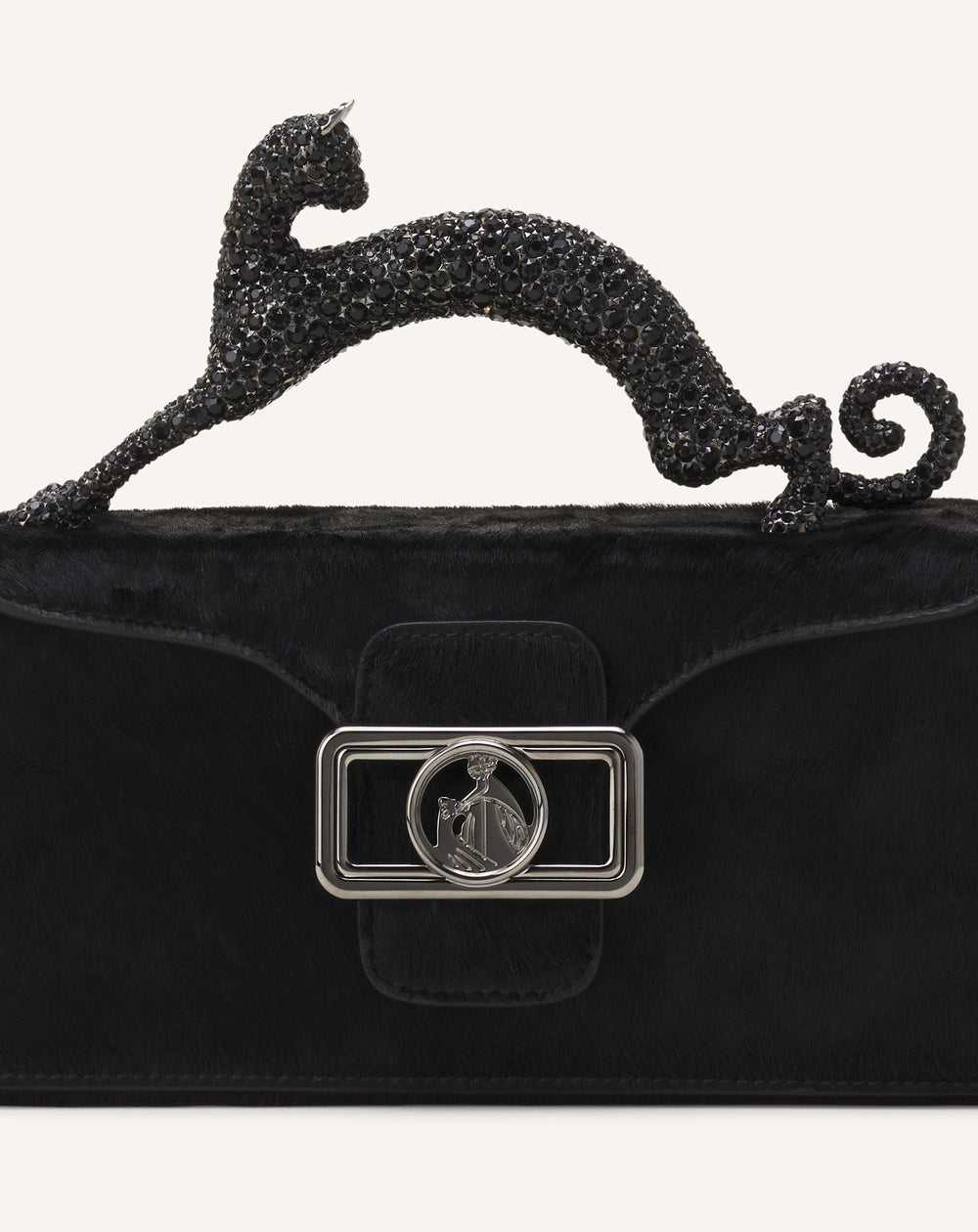 Black Pencil Cat Nano Leather Bag With Pony Effect And Rhinestones | Lanvin Women