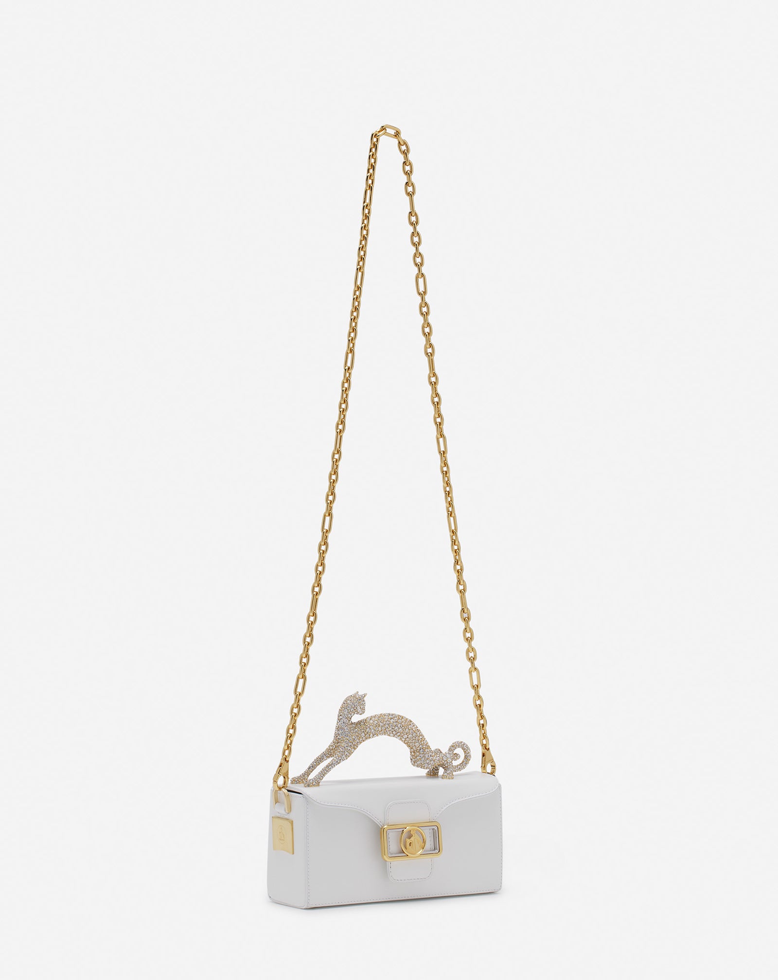 White Pencil Cat Bag In Leather And Rhinestones | Lanvin Women