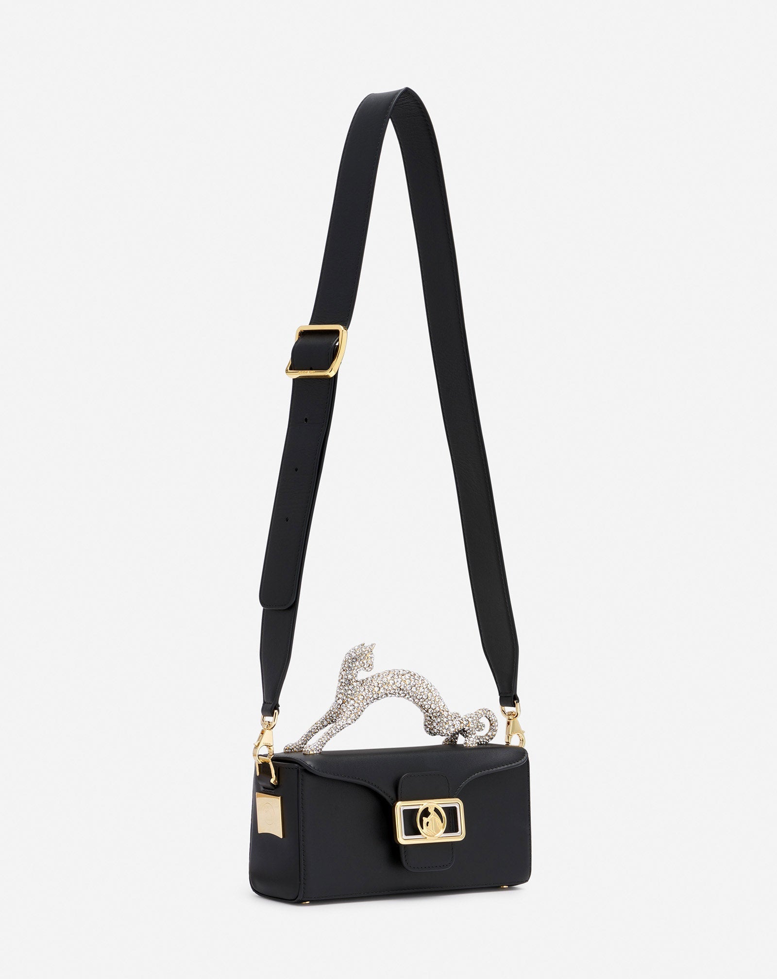 Black Nano Pencil Cat Bag In Leather And Rhinestone | Lanvin Women