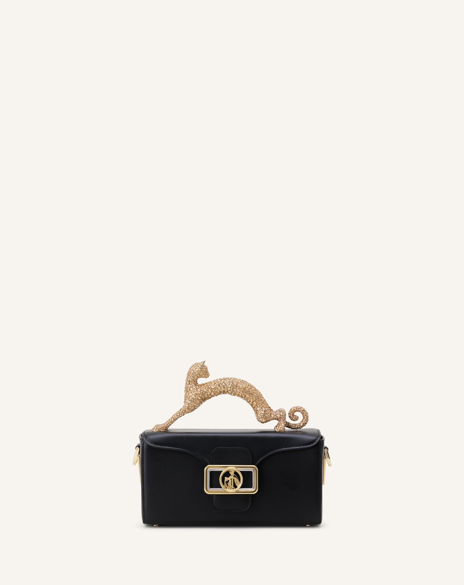 Black Leather Nano Pencil Cat Bag With Rhinestones | Lanvin Women