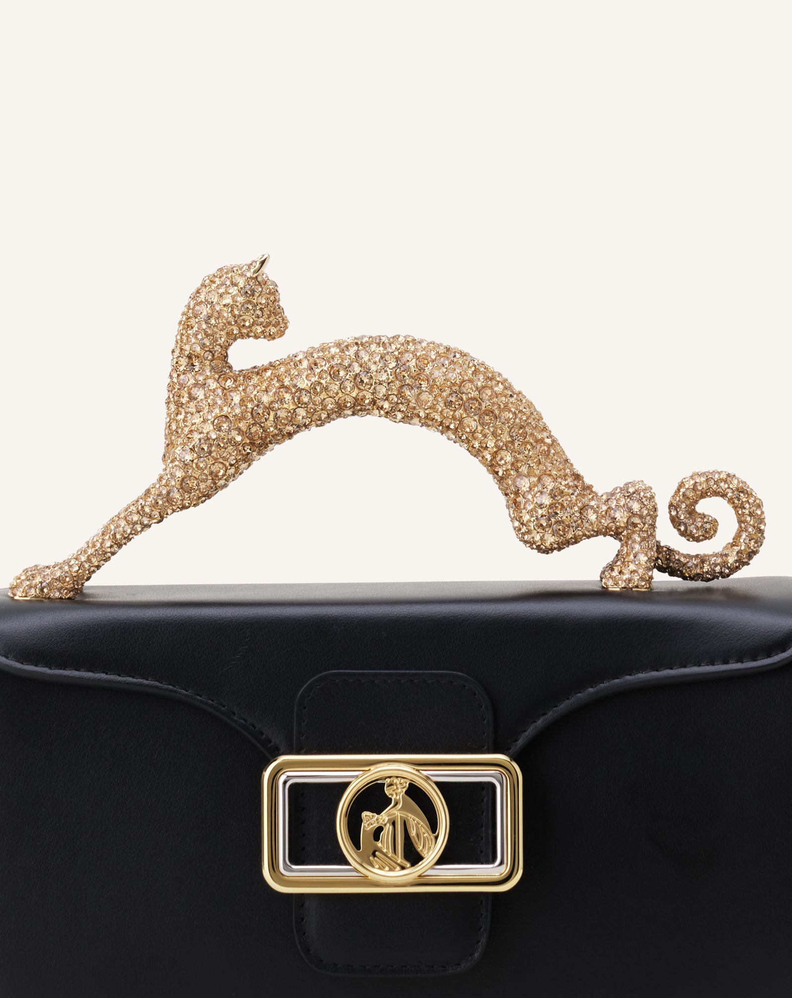 Black Leather Nano Pencil Cat Bag With Rhinestones | Lanvin Women