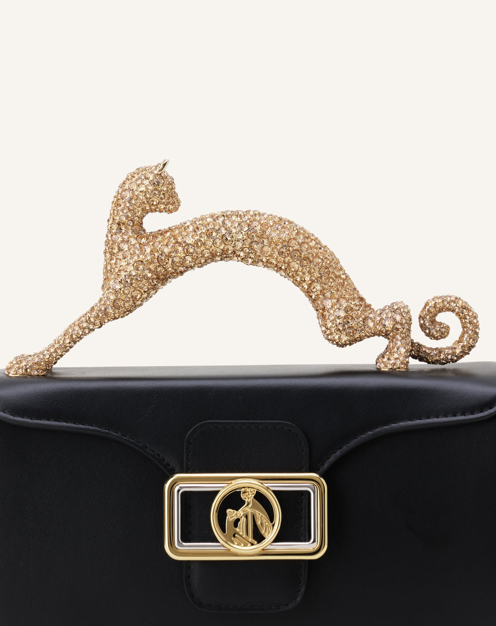 Black Leather Nano Pencil Cat Bag With Rhinestones | Lanvin Women