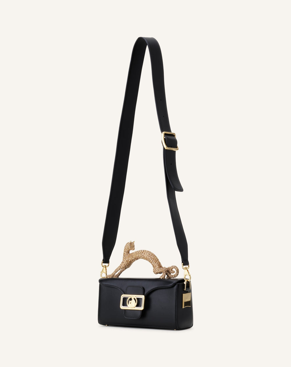 Black Leather Nano Pencil Cat Bag With Rhinestones | Lanvin Women