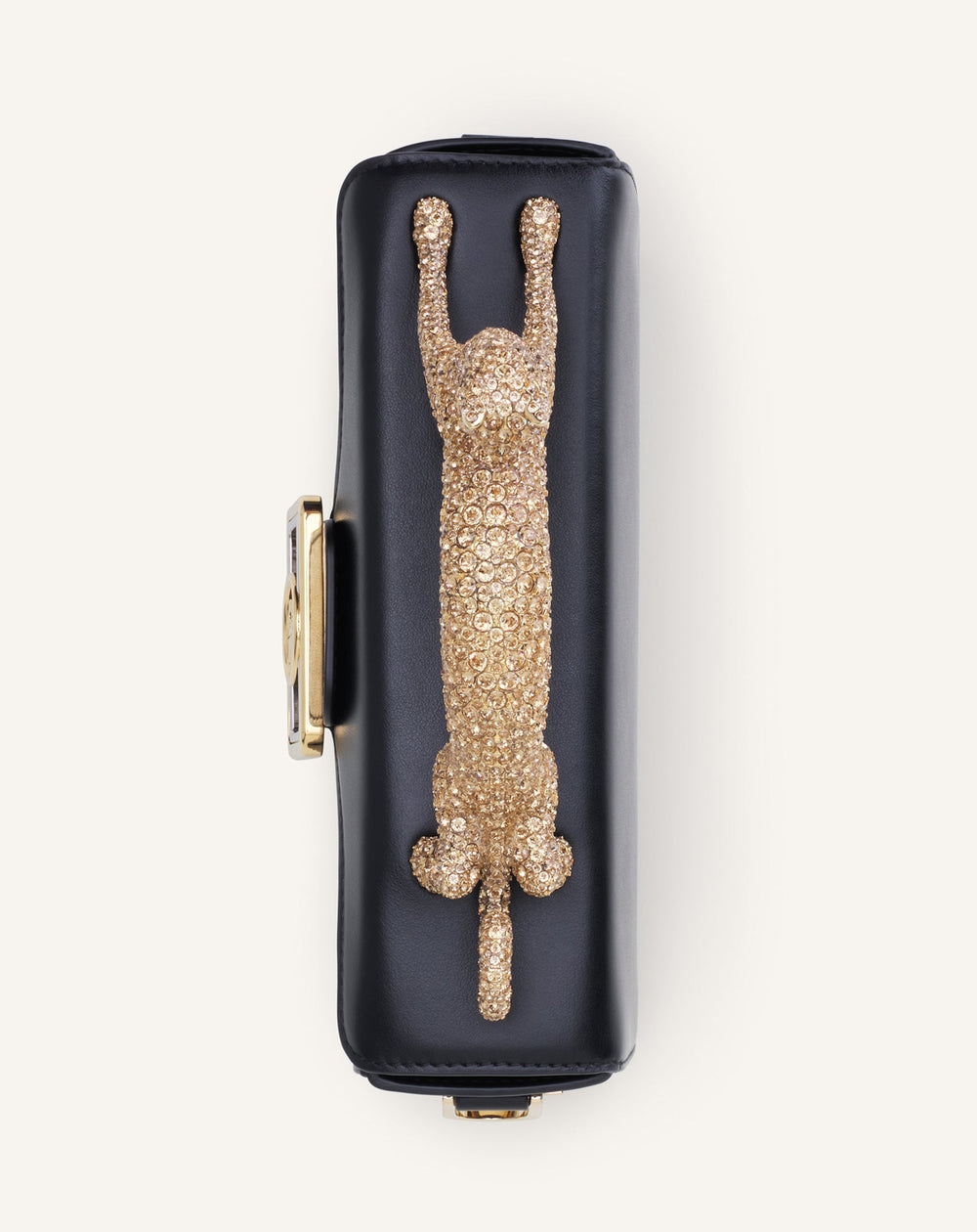 Black Leather Nano Pencil Cat Bag With Rhinestones | Lanvin Women