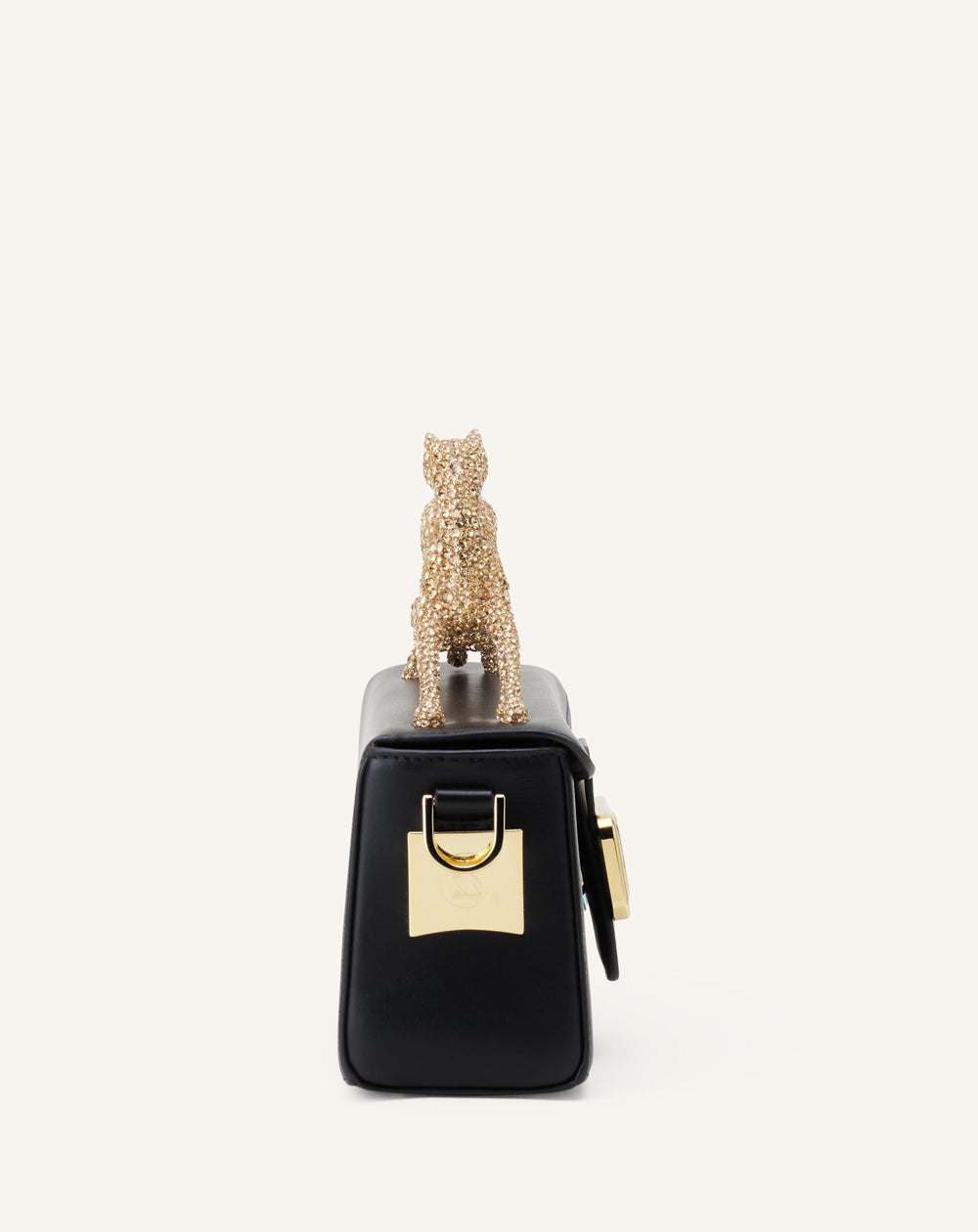 Black Leather Nano Pencil Cat Bag With Rhinestones | Lanvin Women