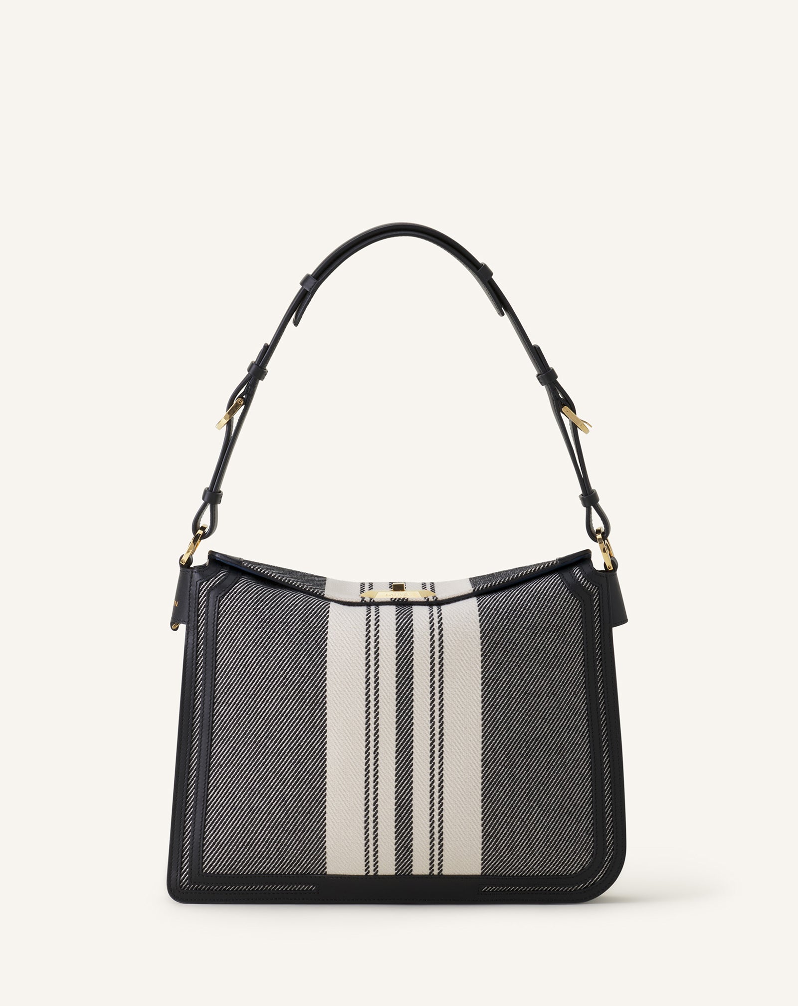 Grey Compagnon Asymetrical Shoulder Bag In Striped Canvas | Lanvin Women