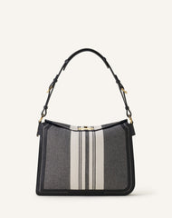 Grey Compagnon Asymetrical Shoulder Bag In Striped Canvas | Lanvin Women