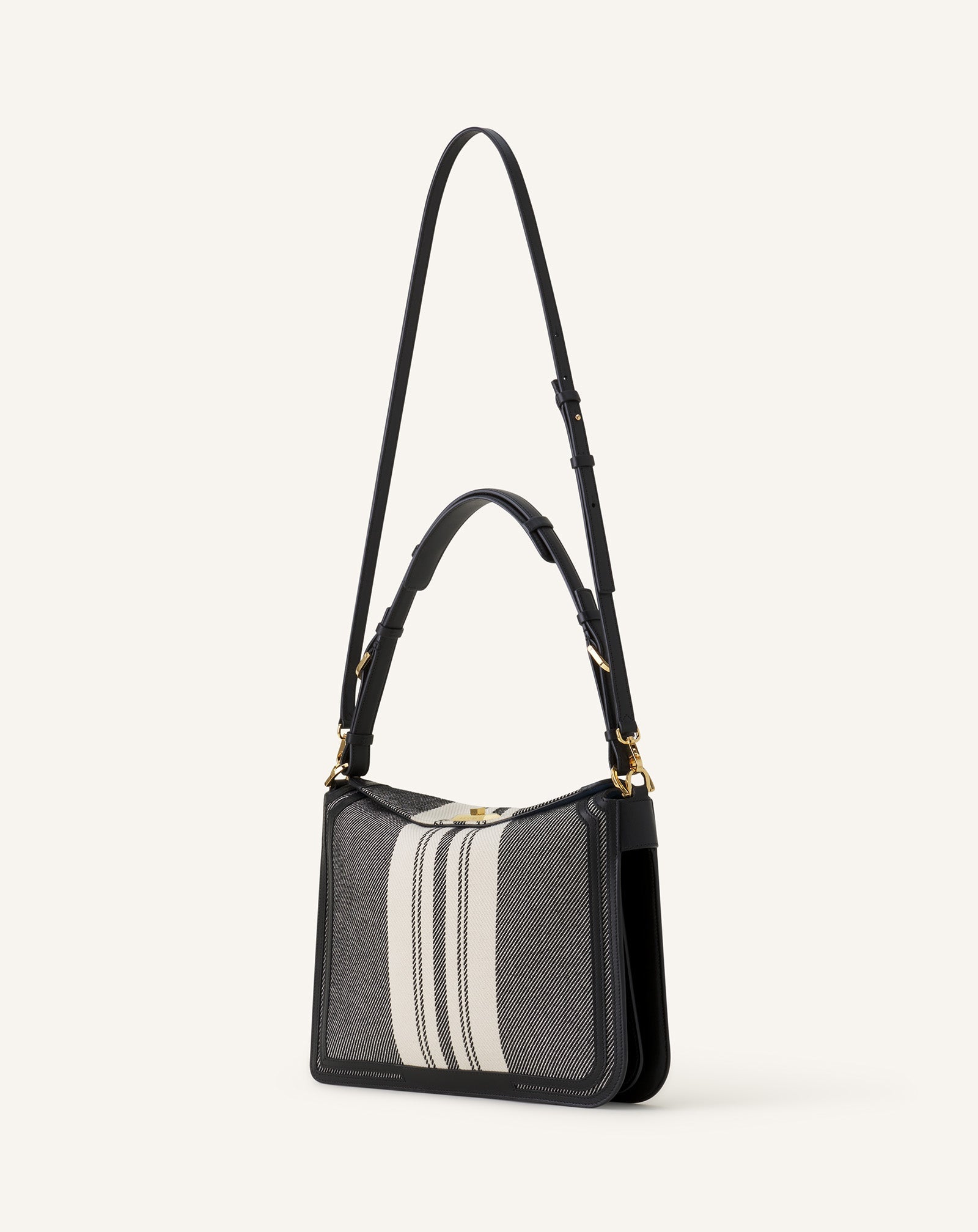 Grey Compagnon Asymetrical Shoulder Bag In Striped Canvas | Lanvin Women