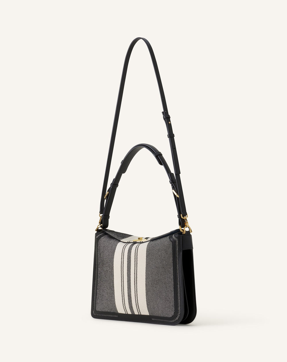 Grey Compagnon Asymetrical Shoulder Bag In Striped Canvas | Lanvin Women