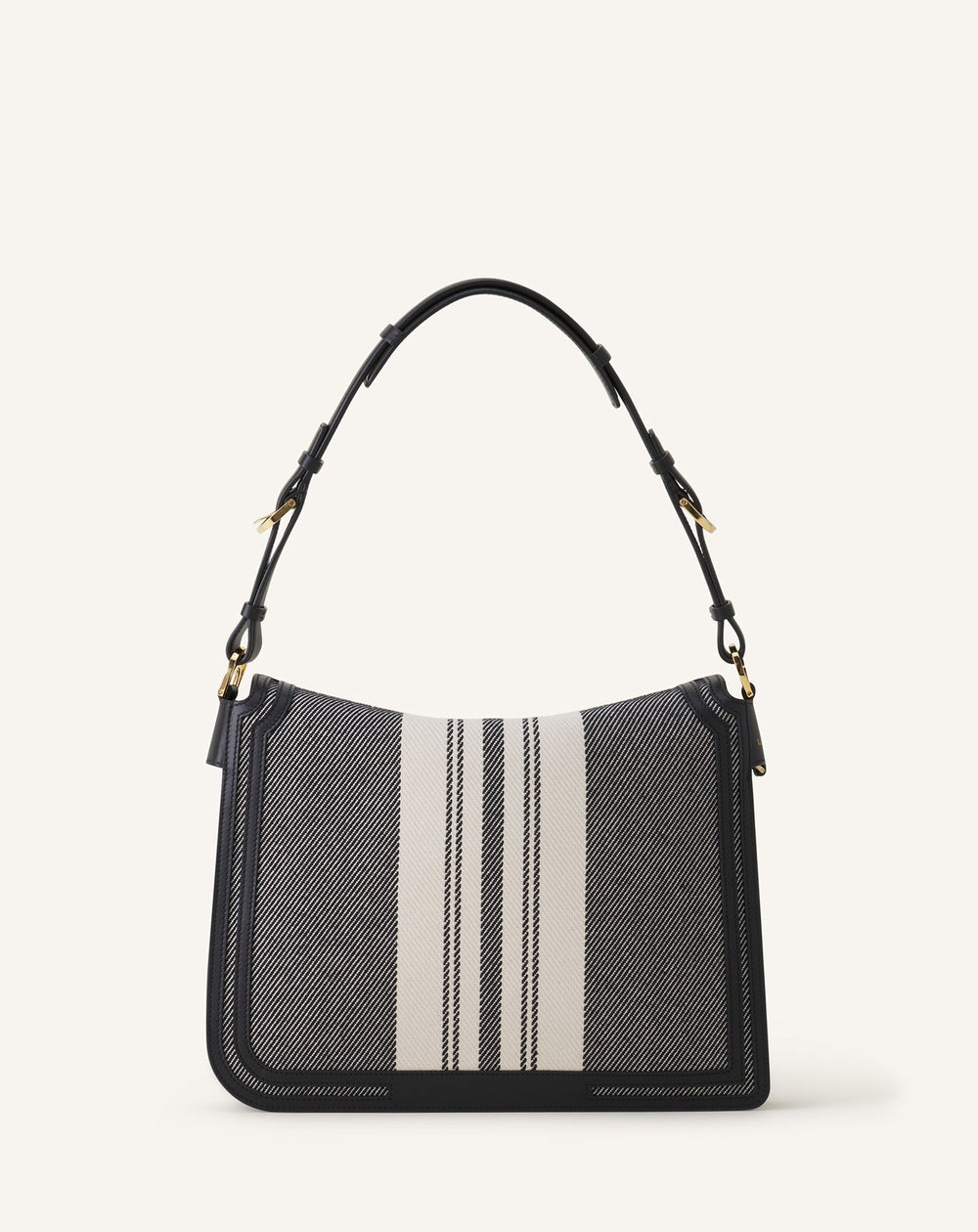 Grey Compagnon Asymetrical Shoulder Bag In Striped Canvas | Lanvin Women