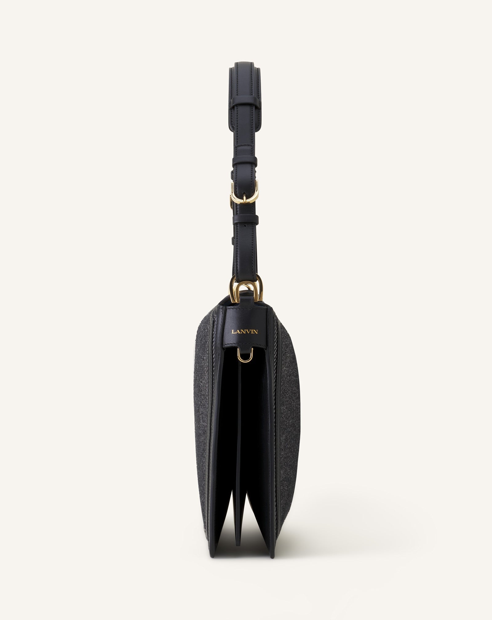 Grey Compagnon Asymetrical Shoulder Bag In Striped Canvas | Lanvin Women