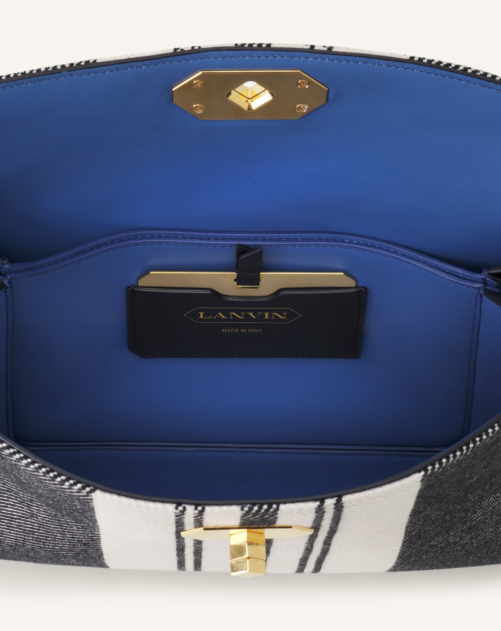 Grey Compagnon Asymetrical Shoulder Bag In Striped Canvas | Lanvin Women