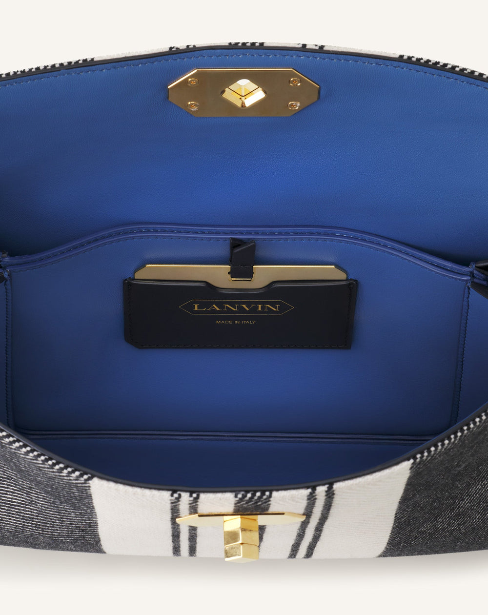 Grey Compagnon Asymetrical Shoulder Bag In Striped Canvas | Lanvin Women