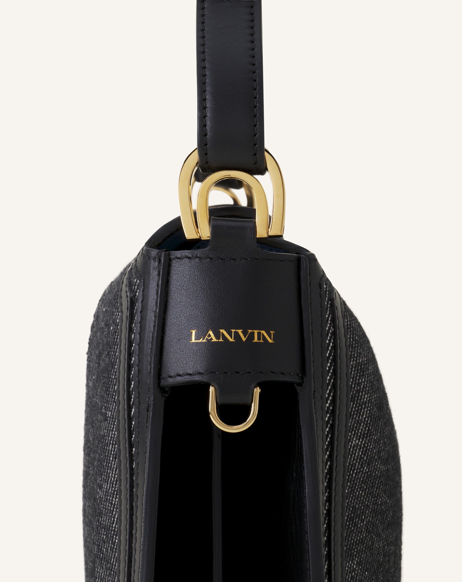Grey Compagnon Asymetrical Shoulder Bag In Striped Canvas | Lanvin Women