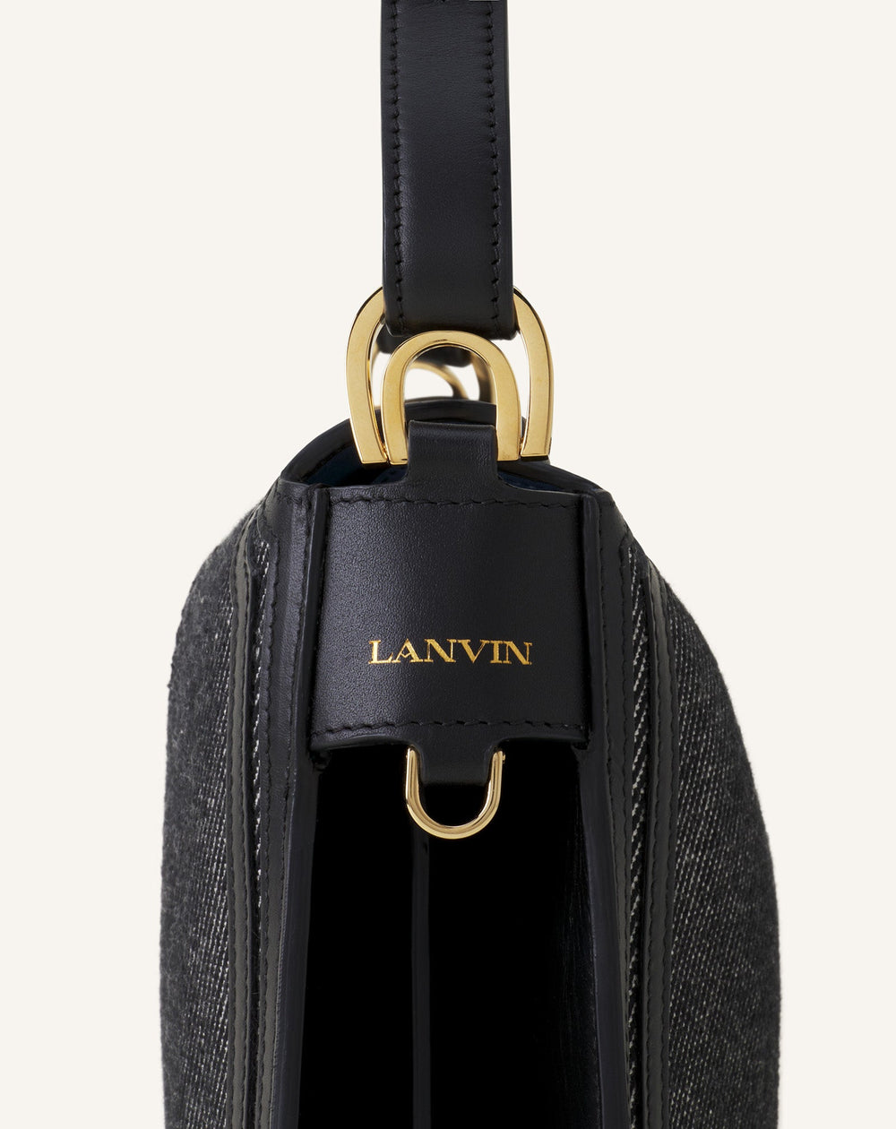 Grey Compagnon Asymetrical Shoulder Bag In Striped Canvas | Lanvin Women