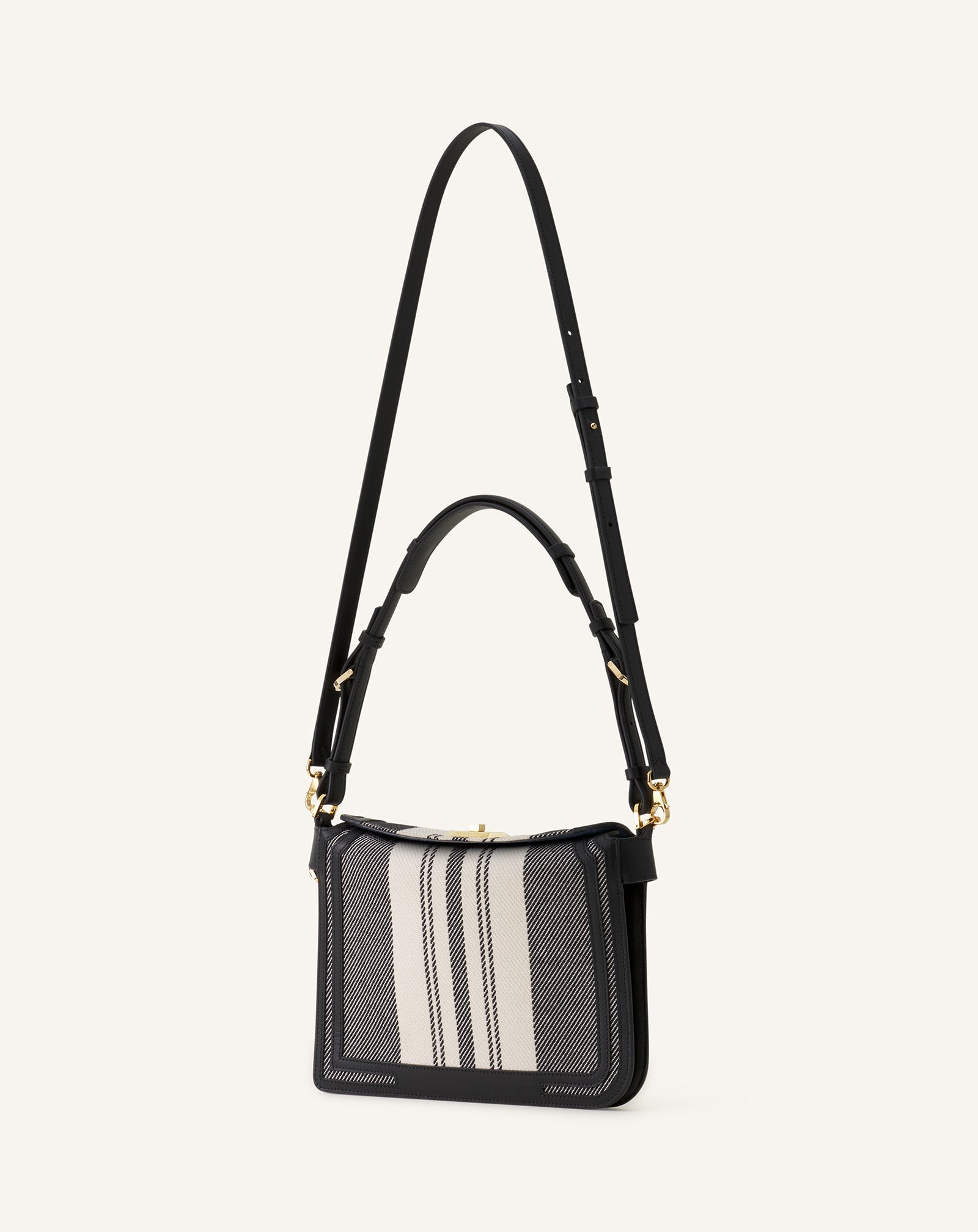 Grey Compagnon Small Asymmetrical Bag In Striped Canvas | Lanvin Women