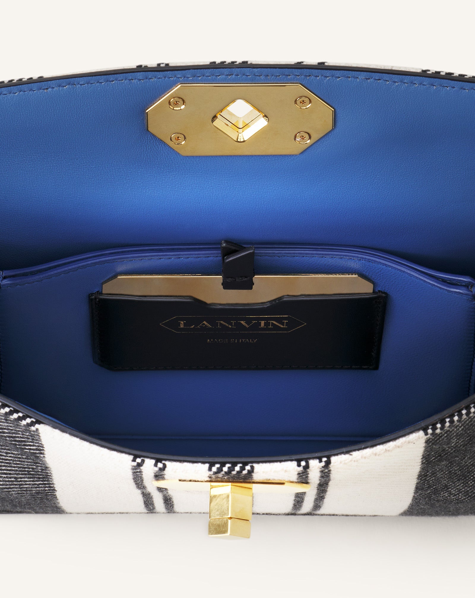 Grey Compagnon Small Asymmetrical Bag In Striped Canvas | Lanvin Women