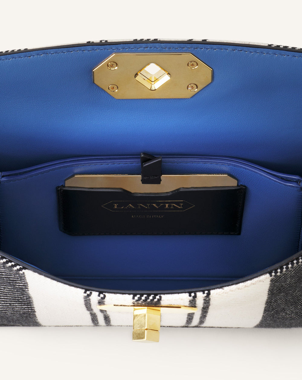 Grey Compagnon Small Asymmetrical Bag In Striped Canvas | Lanvin Women
