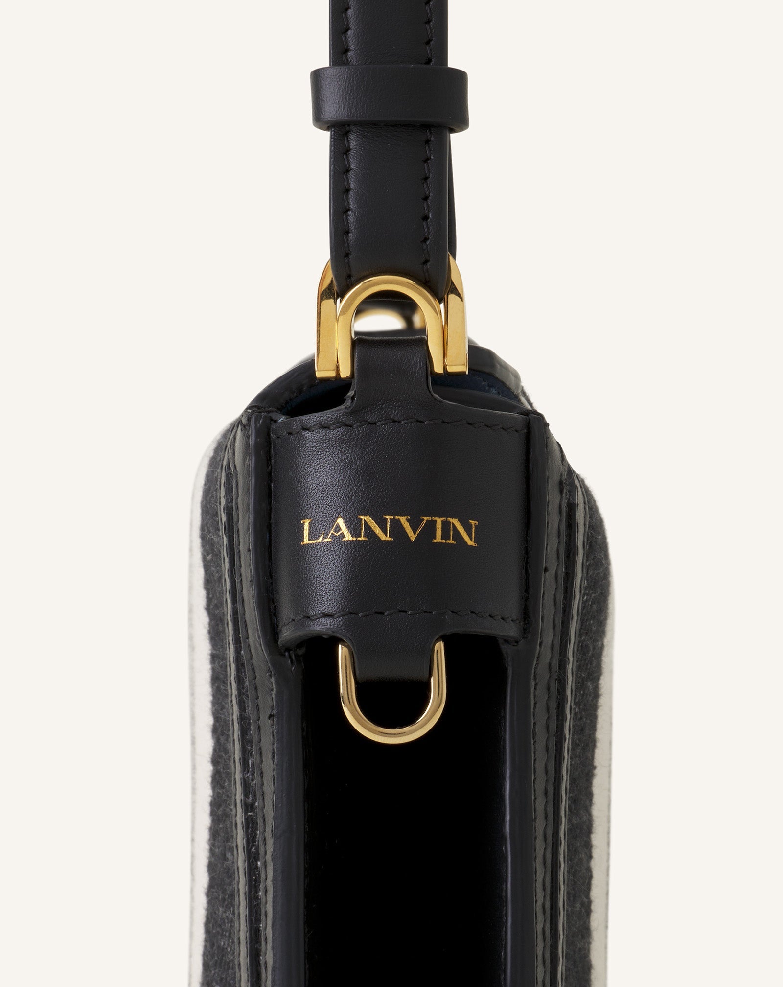 Grey Compagnon Small Asymmetrical Bag In Striped Canvas | Lanvin Women