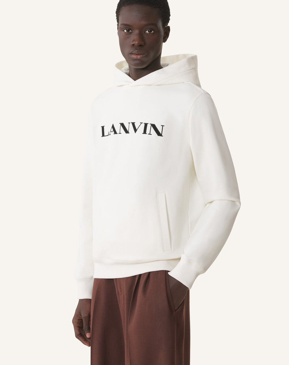 White Lanvin Embroidered Cotton Hoodie | Lanvin Men