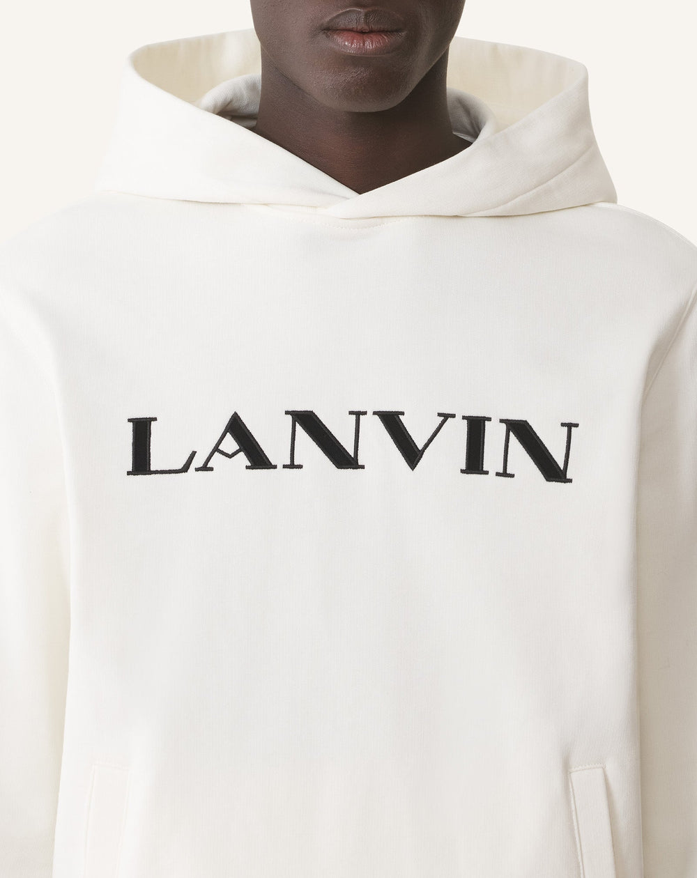 White Lanvin Embroidered Cotton Hoodie | Lanvin Men