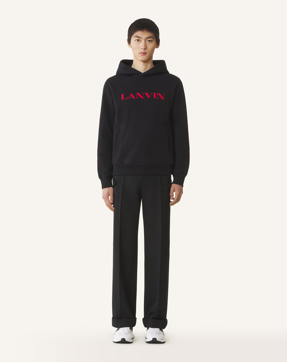 Black Lanvin Embroidered Cotton Hoodie | Lanvin Men