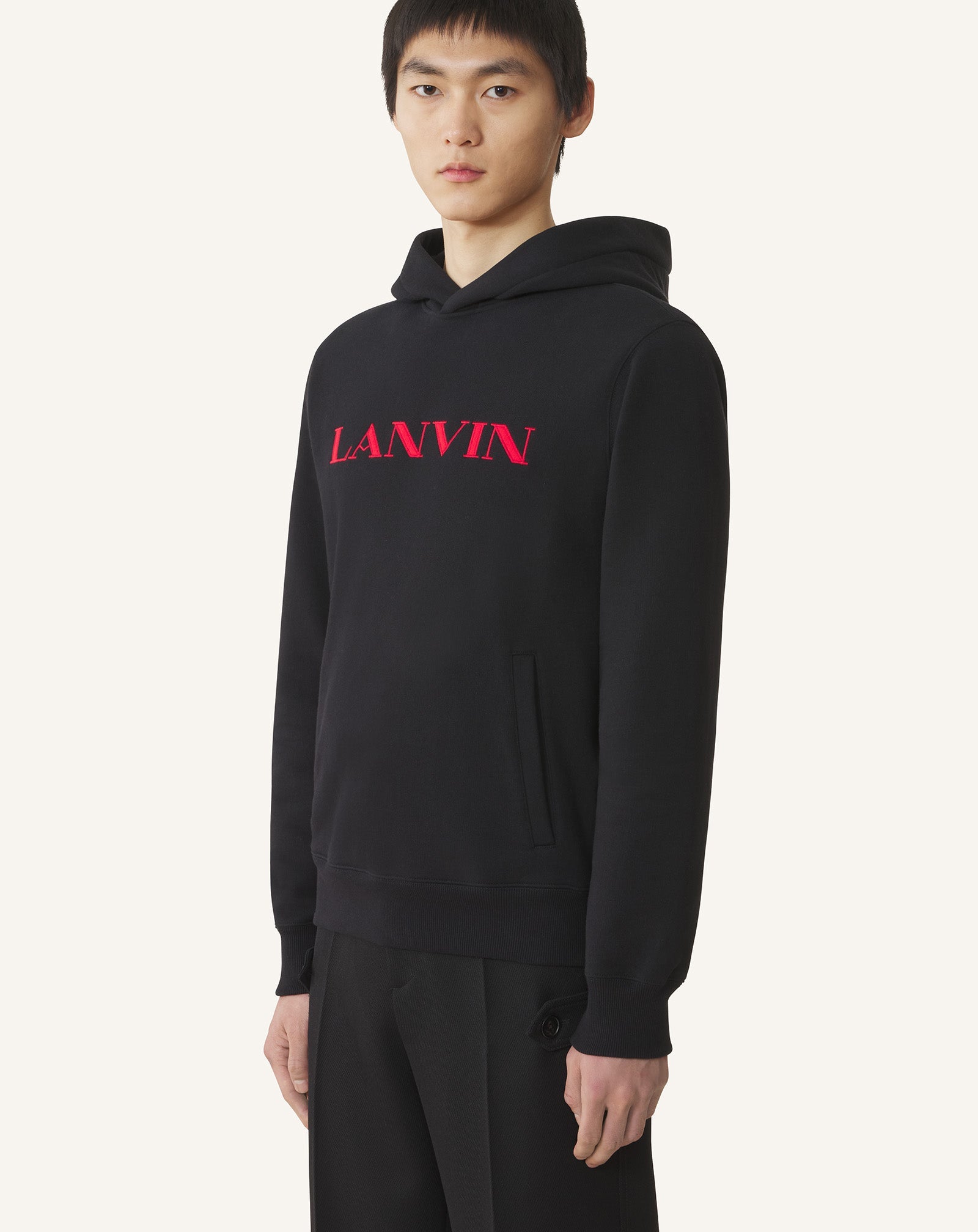 Black Lanvin Embroidered Cotton Hoodie | Lanvin Men