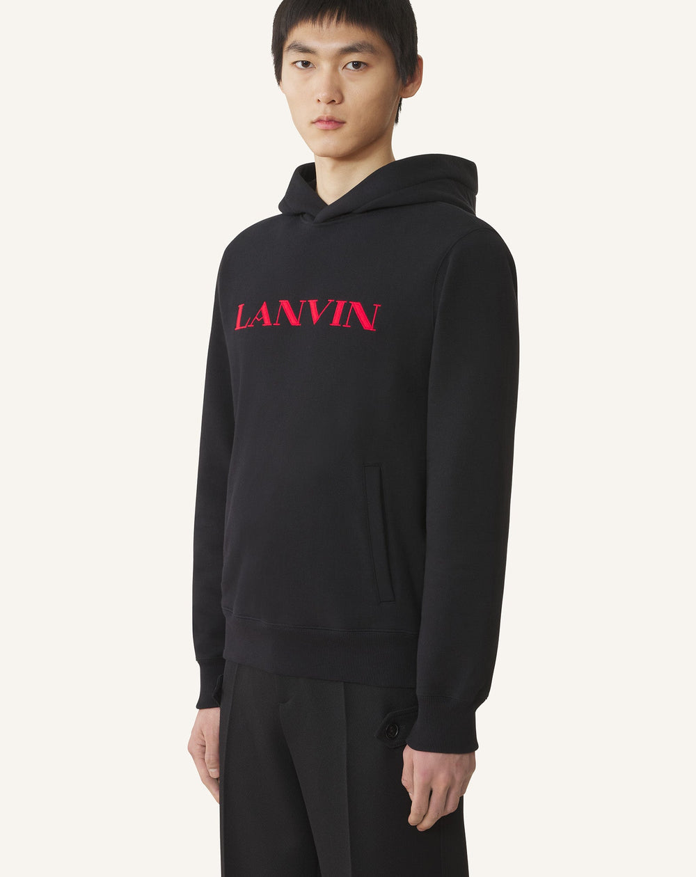 Black Lanvin Embroidered Cotton Hoodie | Lanvin Men