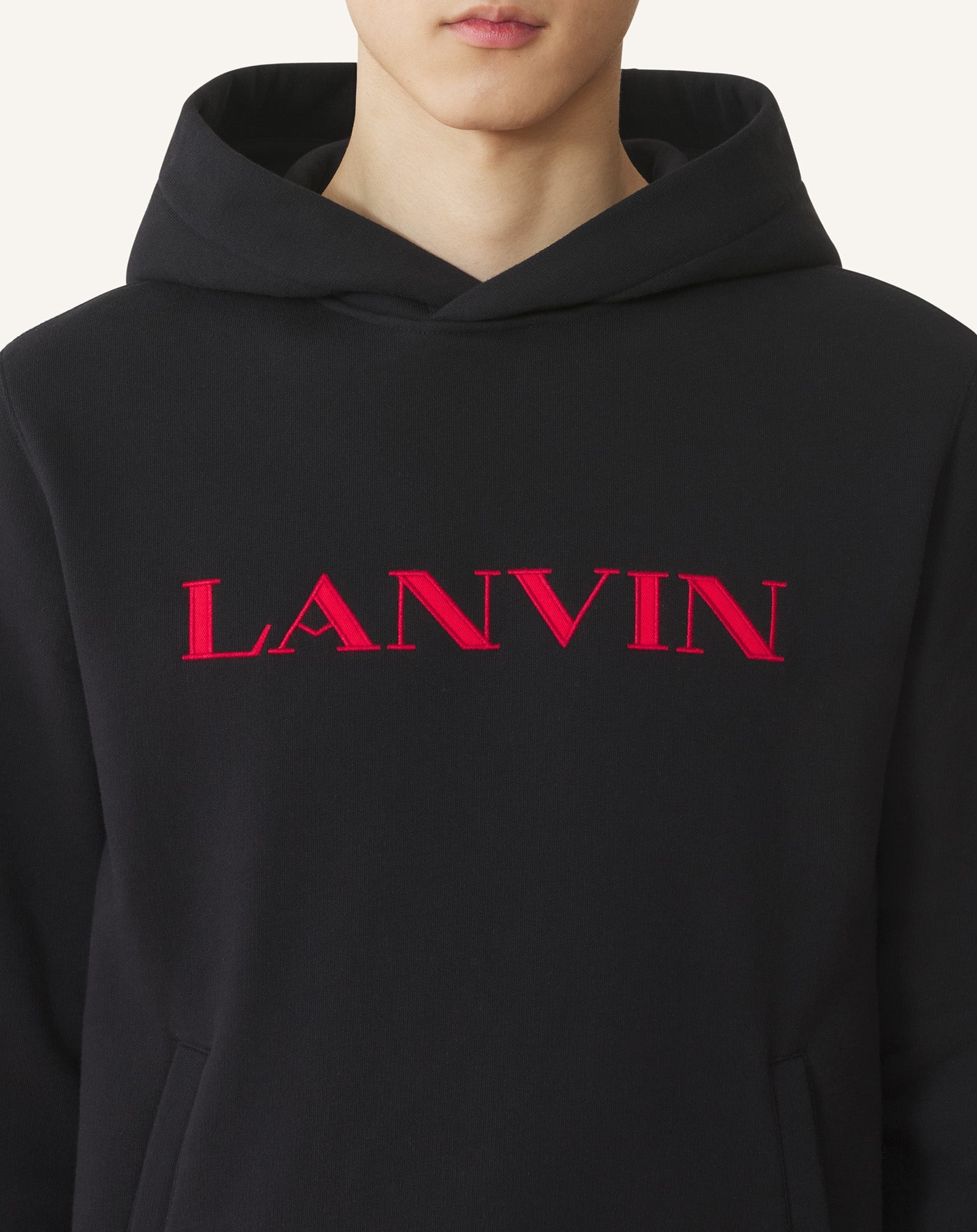 Black Lanvin Embroidered Cotton Hoodie | Lanvin Men