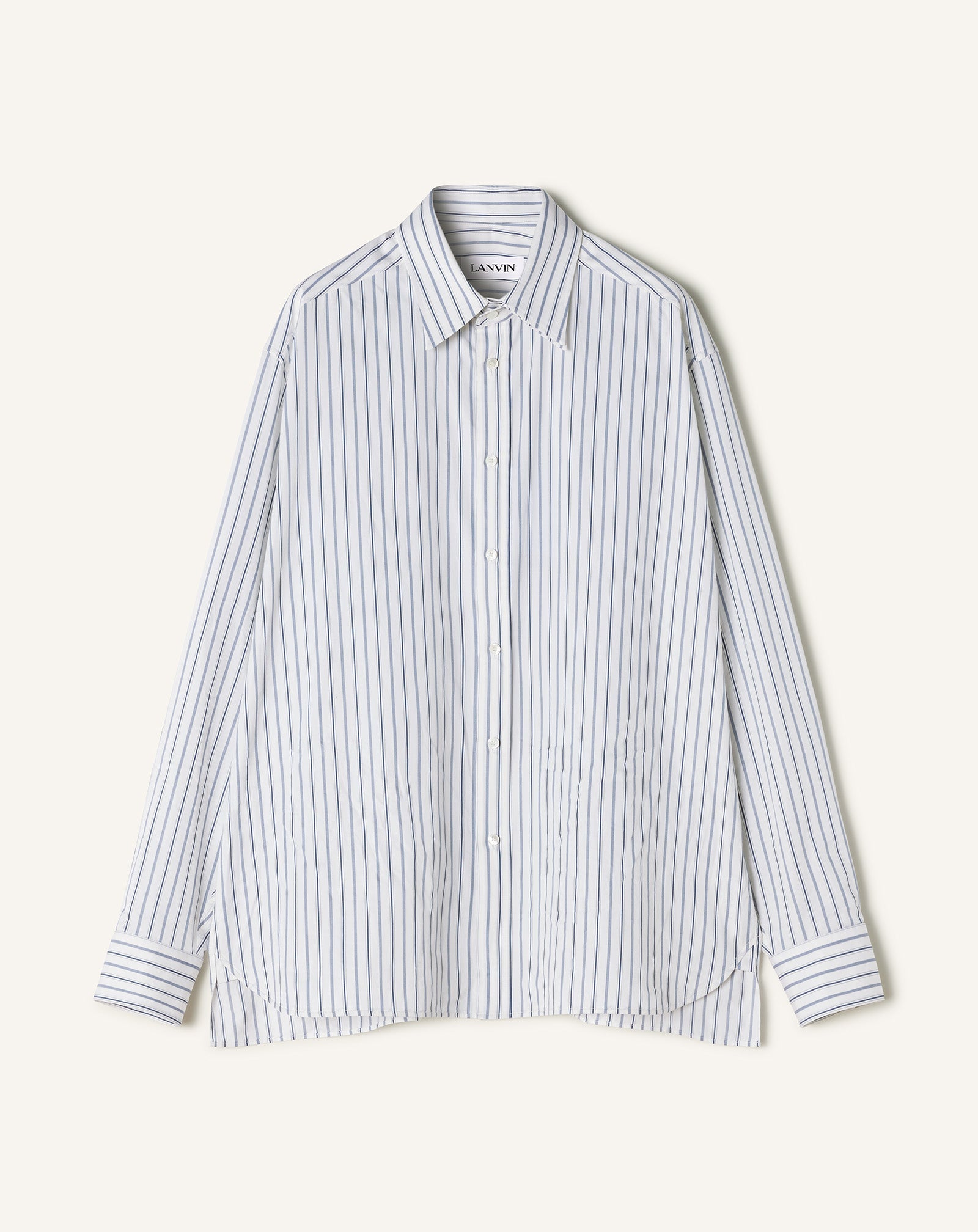 White Oversized Striped Cotton Poplin Shirt | Lanvin Men