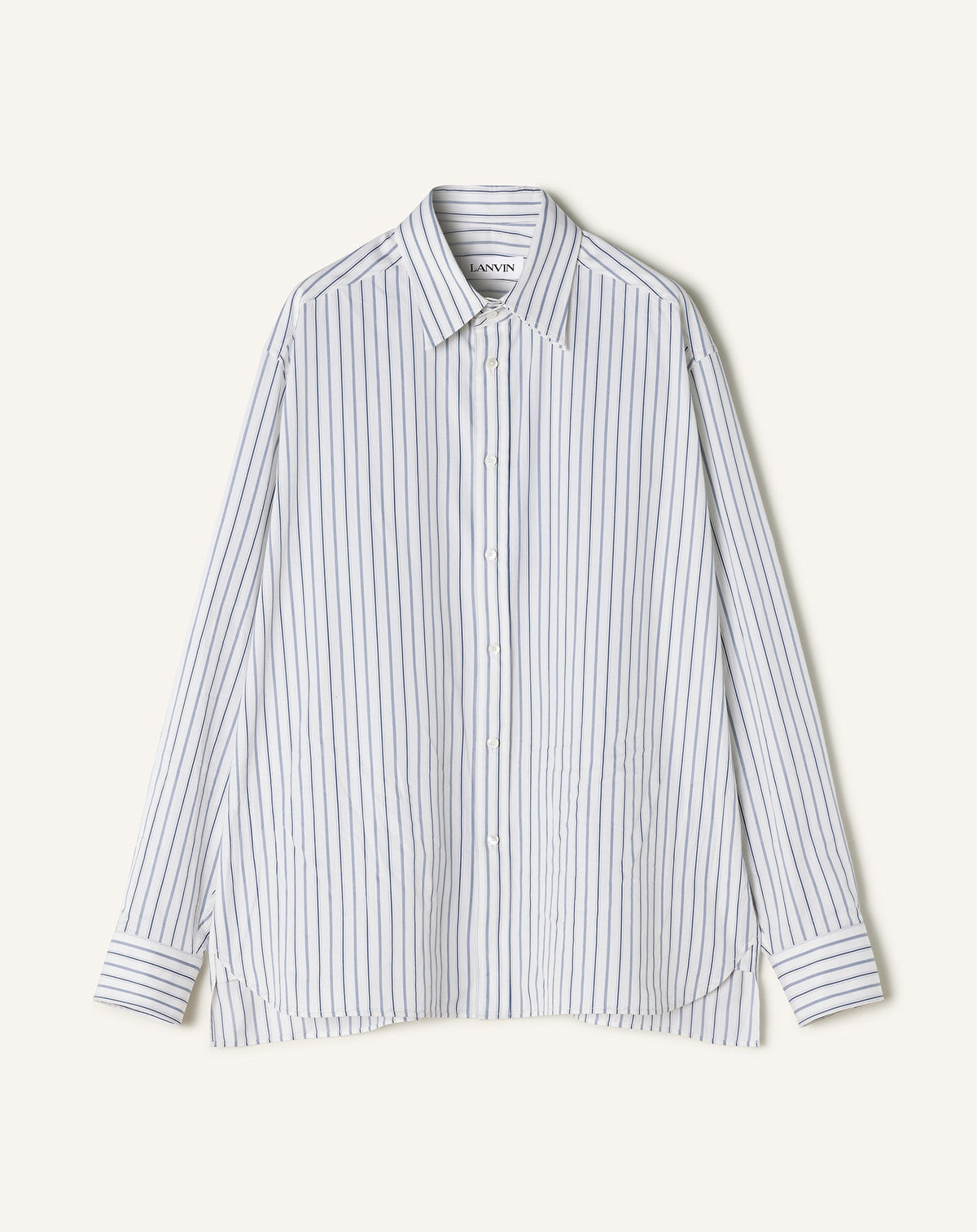 White Oversized Striped Cotton Poplin Shirt | Lanvin Men