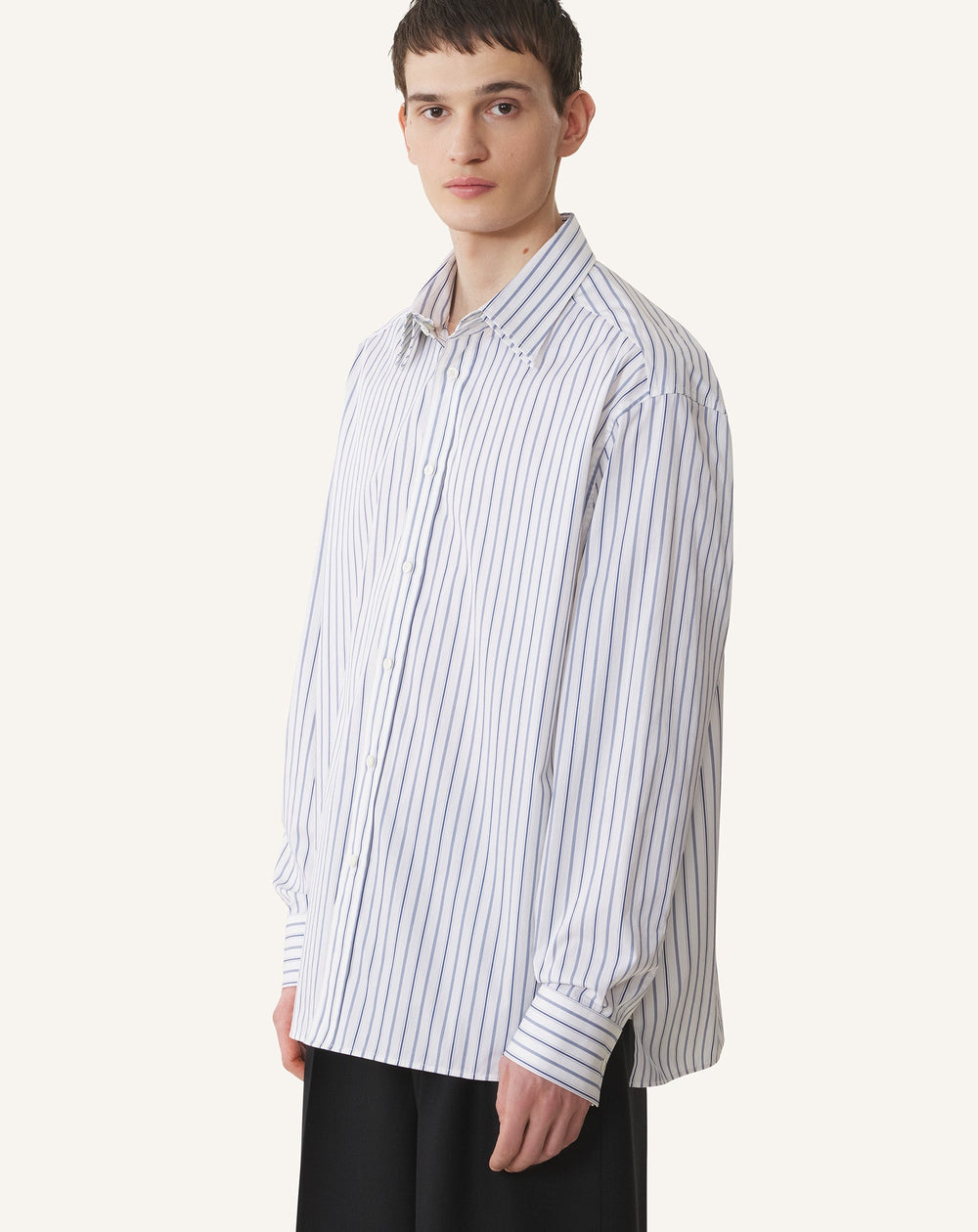 White Oversized Striped Cotton Poplin Shirt | Lanvin Men