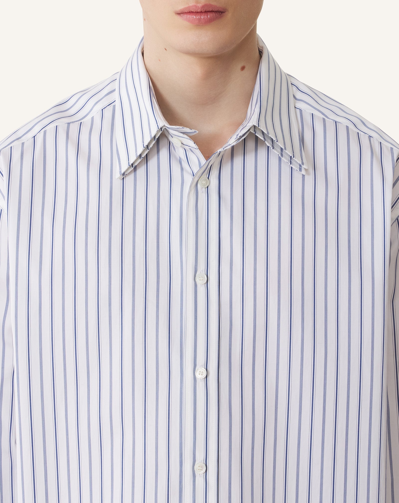 White Oversized Striped Cotton Poplin Shirt | Lanvin Men
