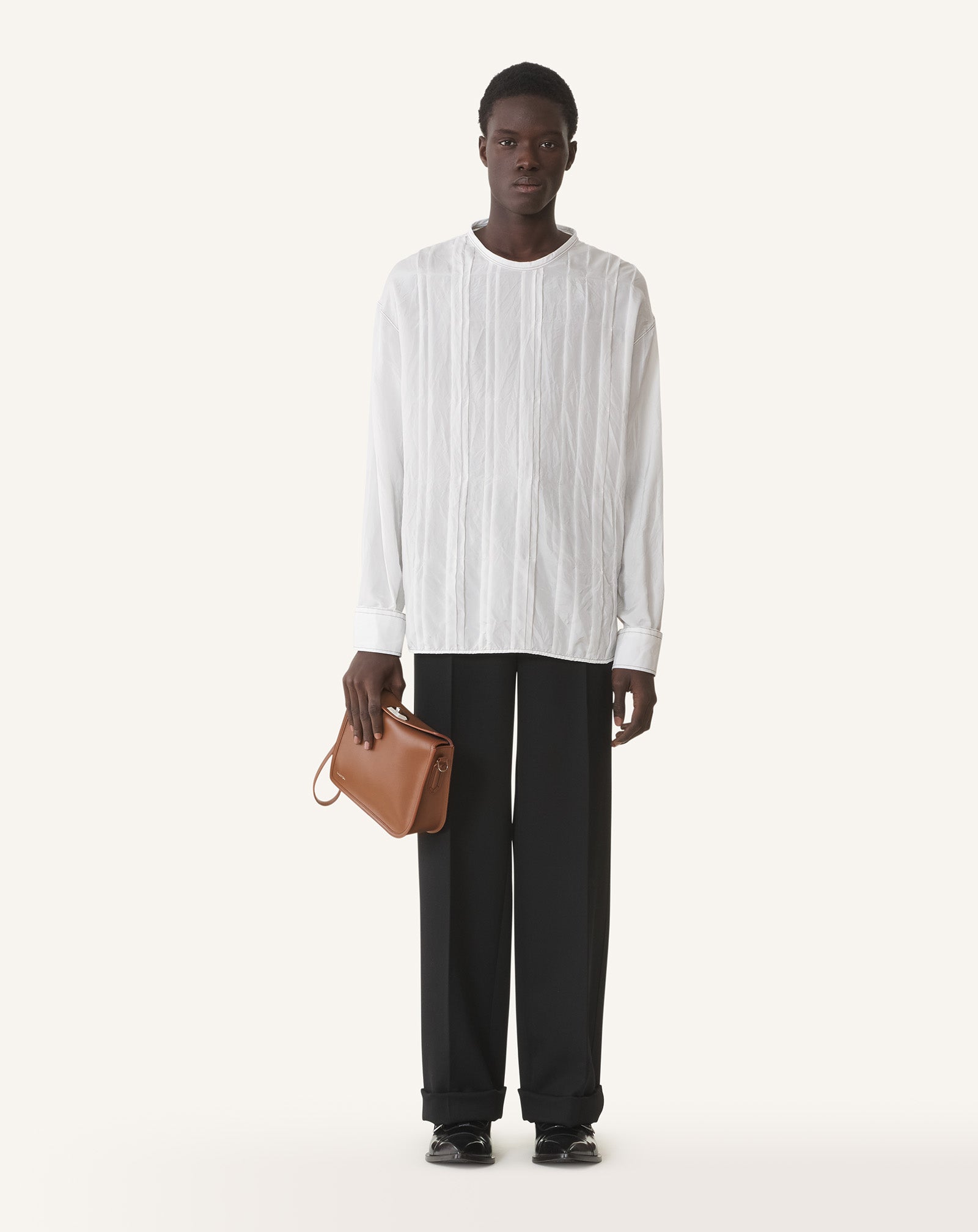 White Pleated Silk Top | Lanvin Men