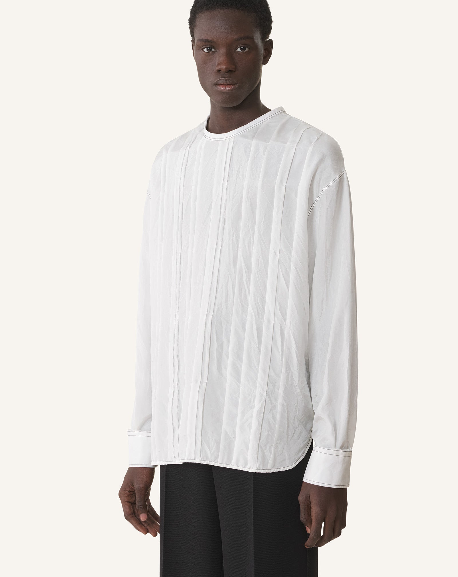 White Pleated Silk Top | Lanvin Men