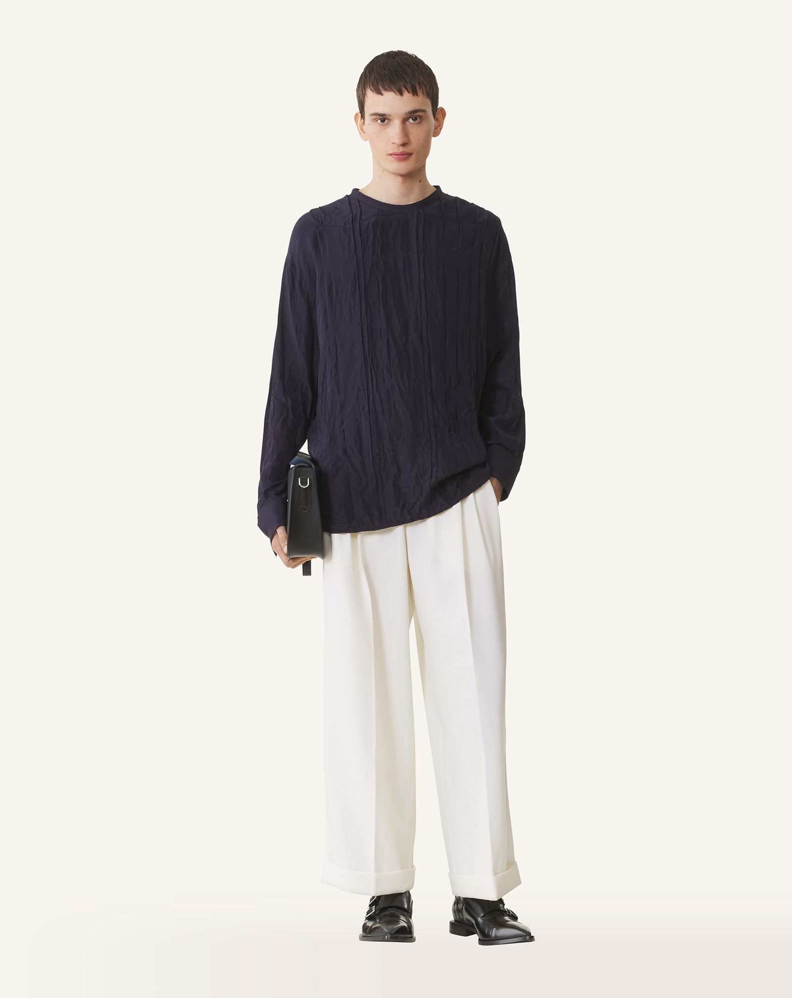Blue Pleated Silk Top | Lanvin Men