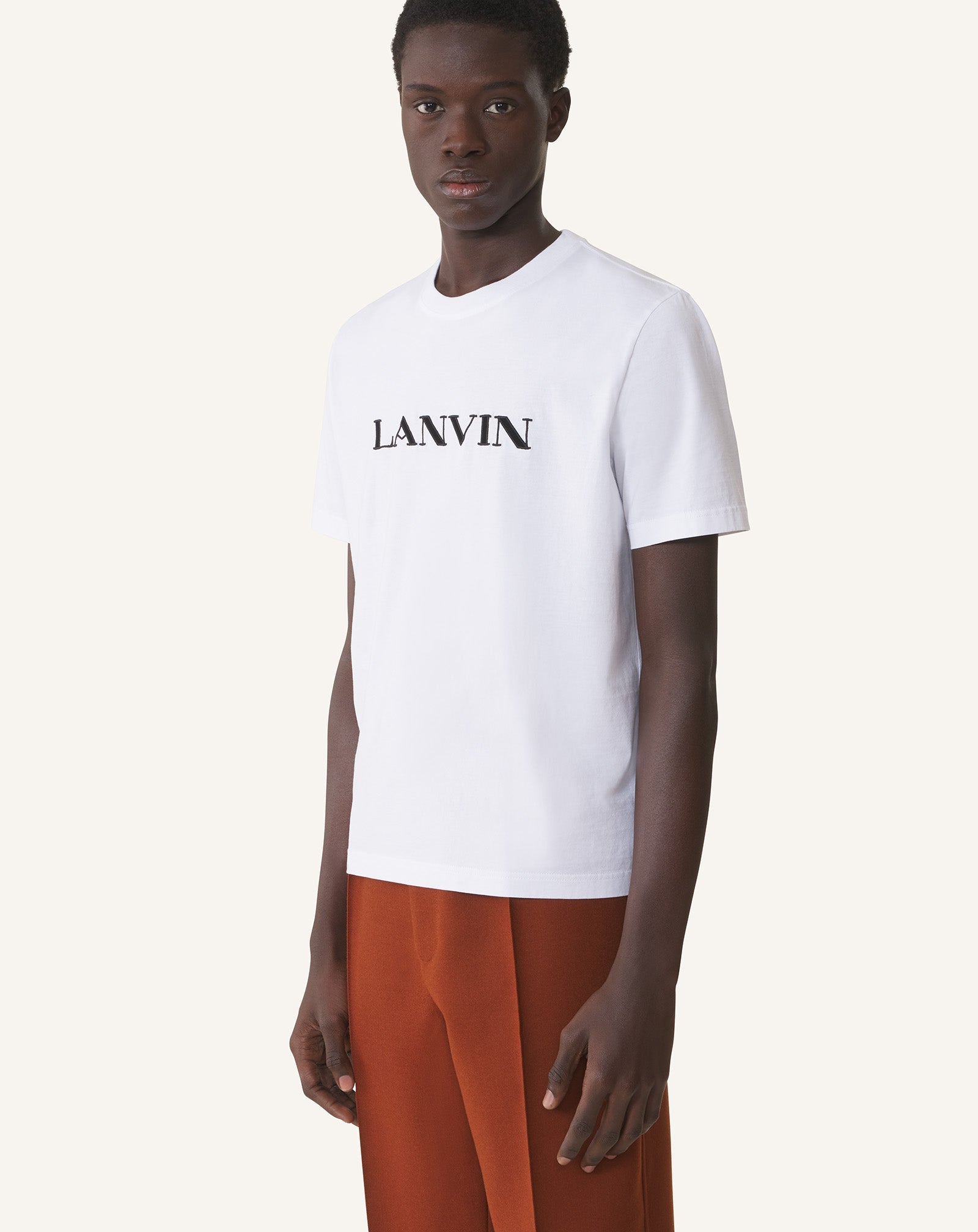 White Lanvin Embroidered Cotton T-shirt | Lanvin Men