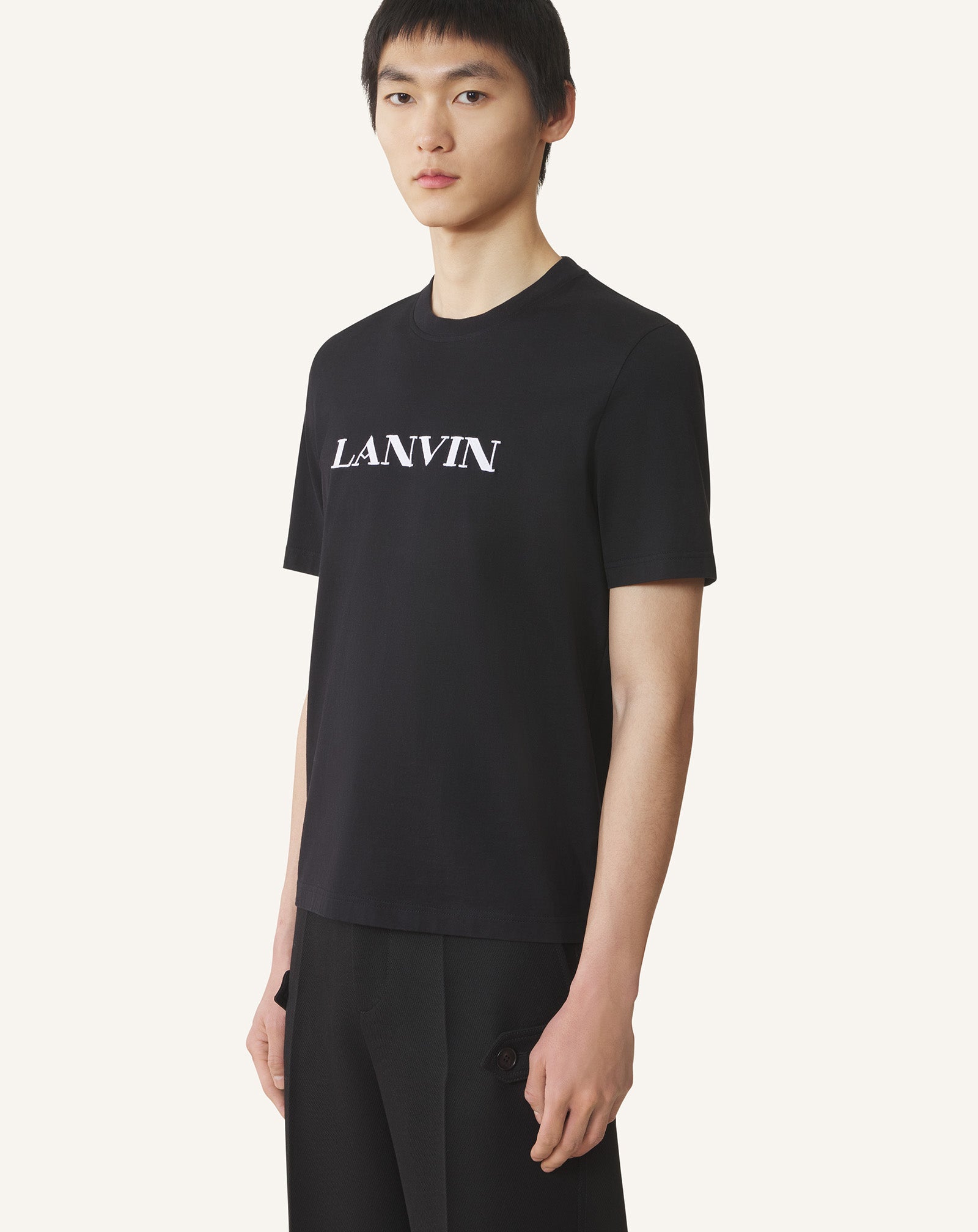 Black Lanvin Embroidered Cotton T-shirt | Lanvin Men
