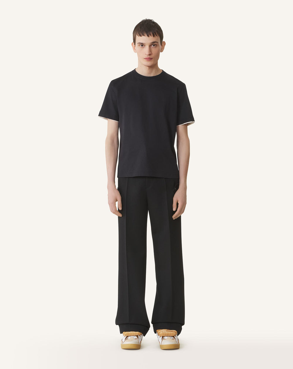 Black Cotton T-shirt With Silk Detail | Lanvin Men