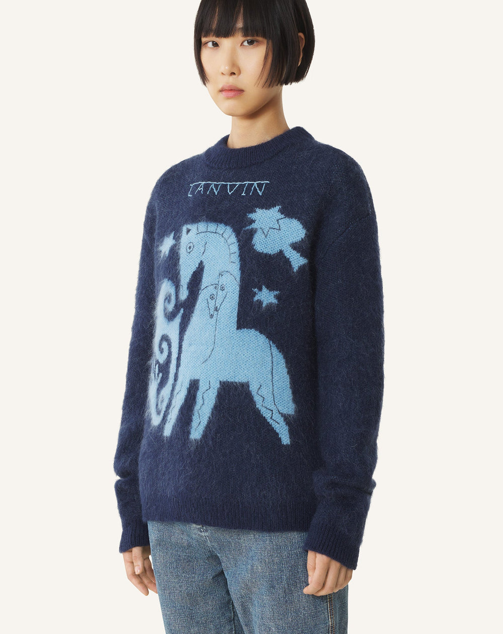 Pull En Mohair Jacquard Lunar Year Blue | Lanvin Women