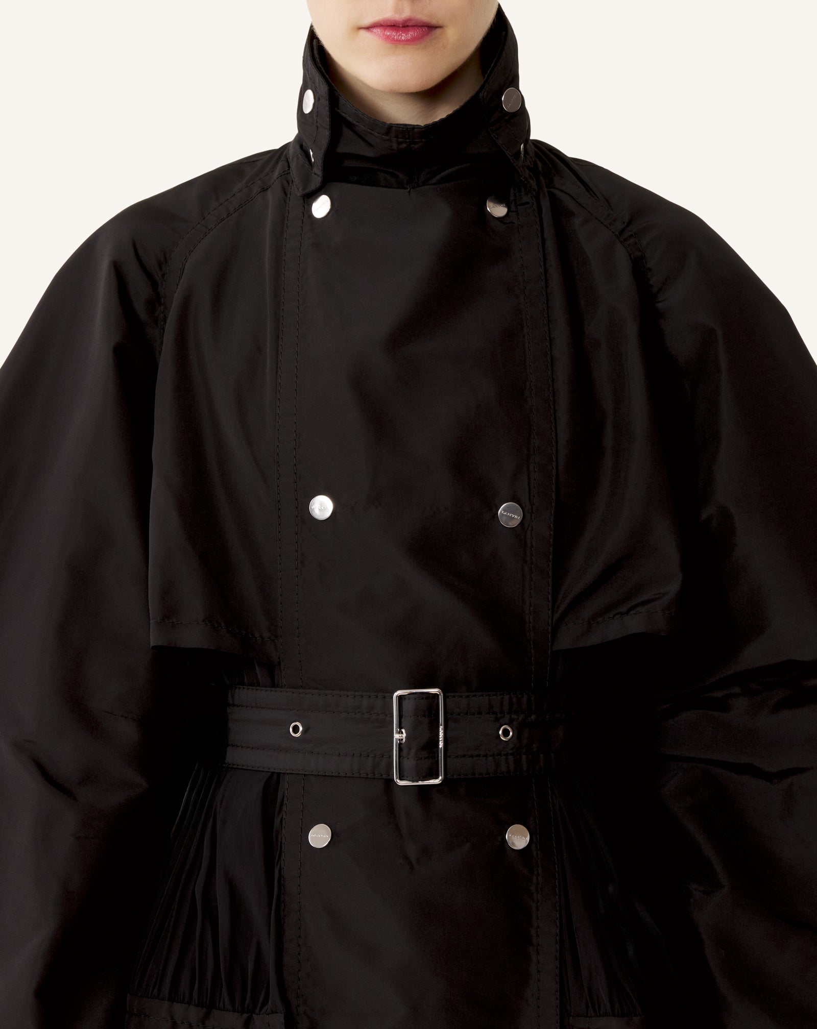 Trench Bi-matière En Faille De Soie Et Charmeuse Black | Lanvin Women