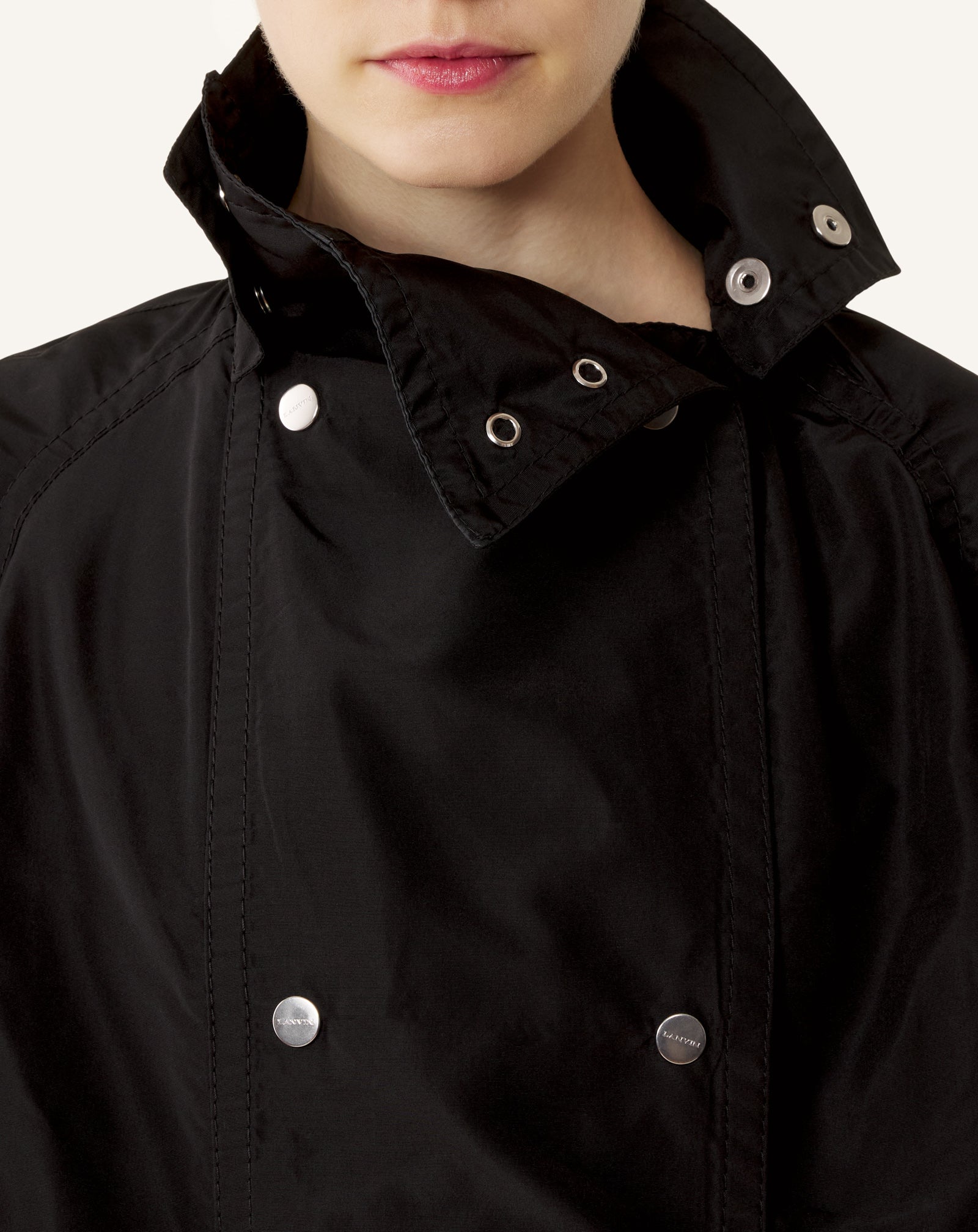 Trench Bi-matière En Faille De Soie Et Charmeuse Black | Lanvin Women