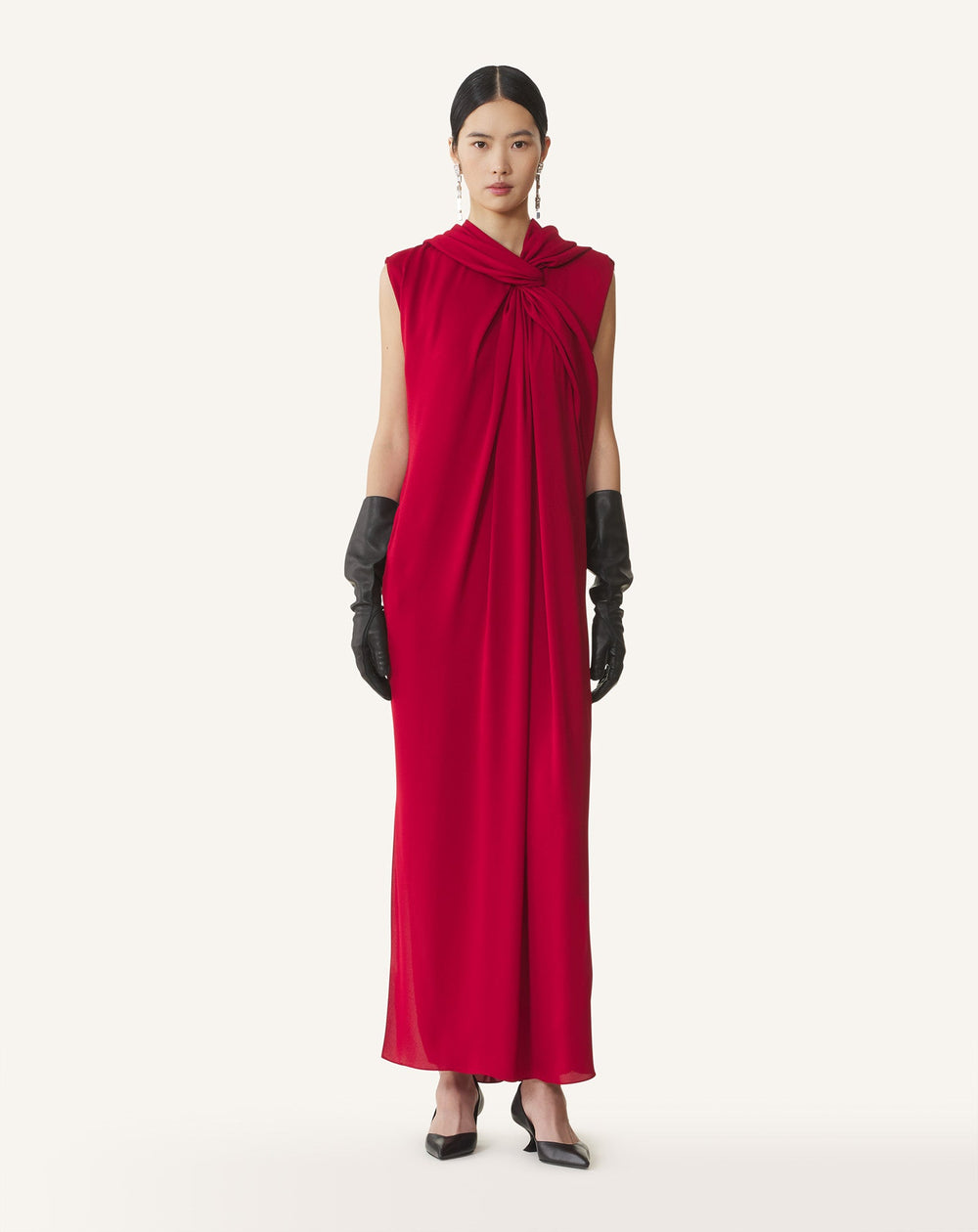 Red Long Knotted Dress In Satin | Lanvin Women