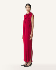 Red Long Knotted Dress In Satin | Lanvin Women