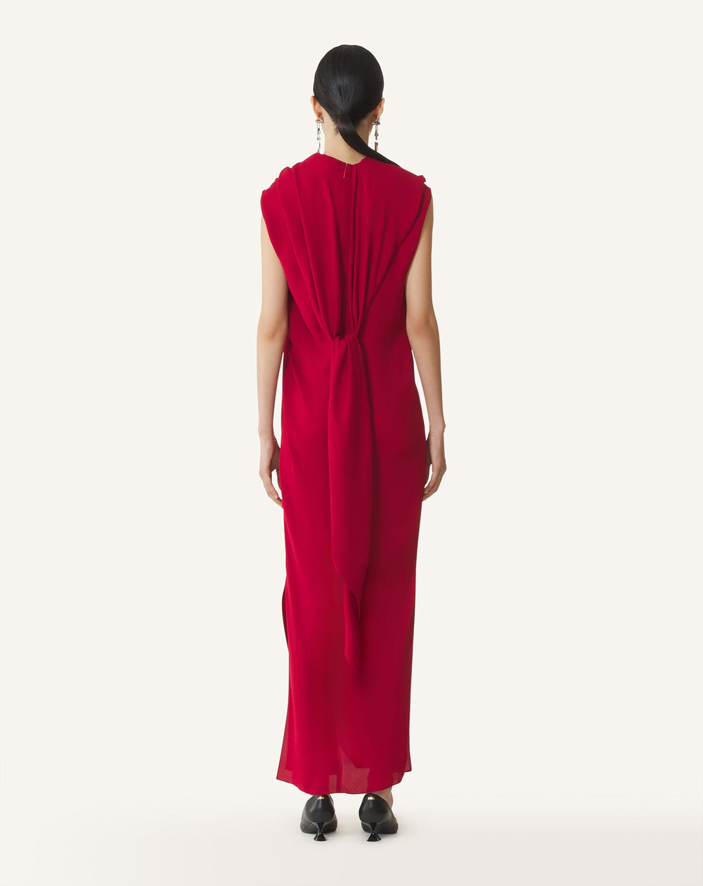 Red Long Knotted Dress In Satin | Lanvin Women