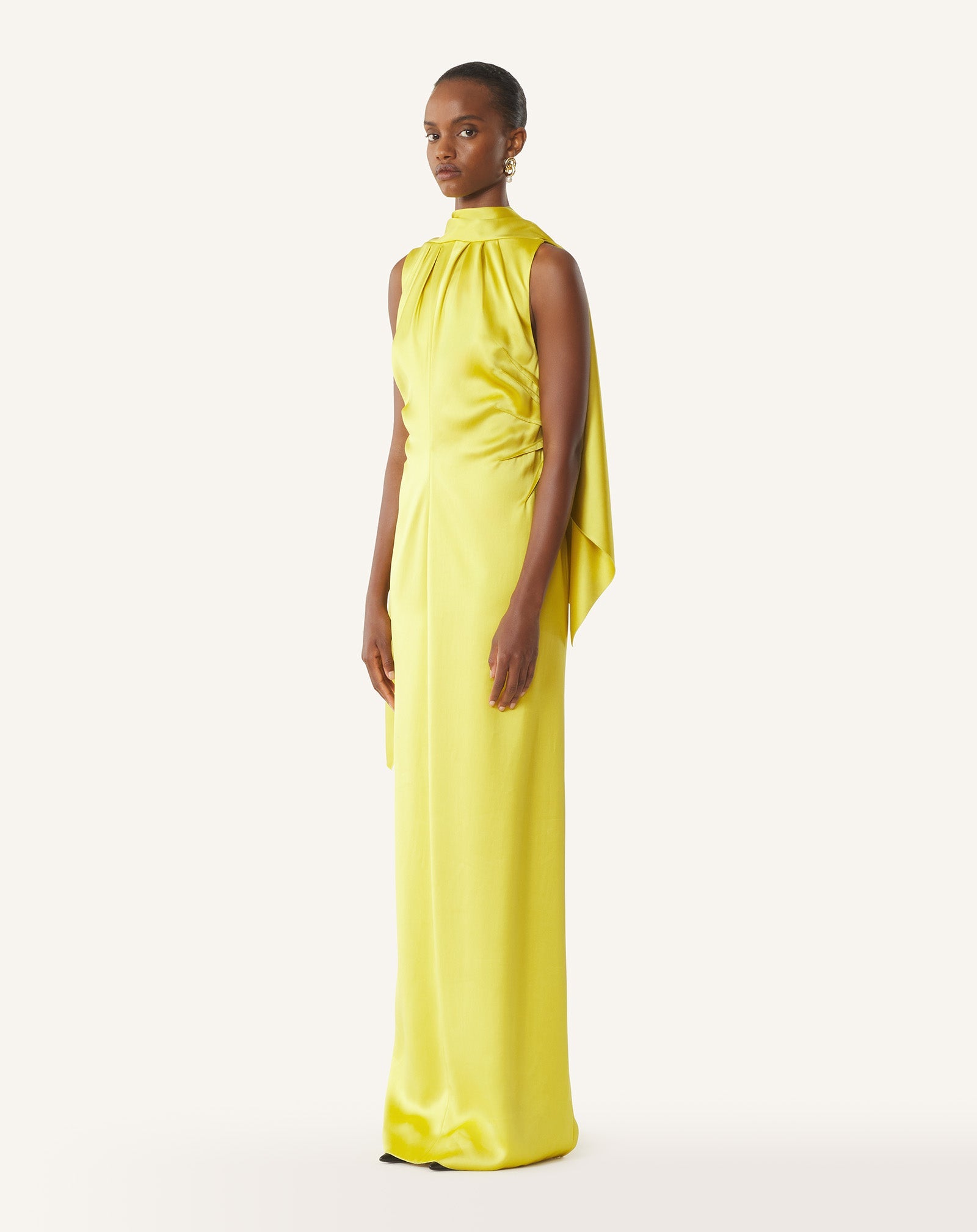 Robe Longue En Satin Yellow | Lanvin Women