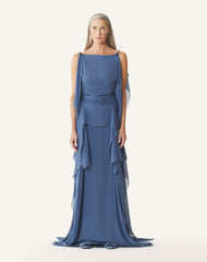 Robe Maxi En Georgette De Soie Blue | Lanvin Women