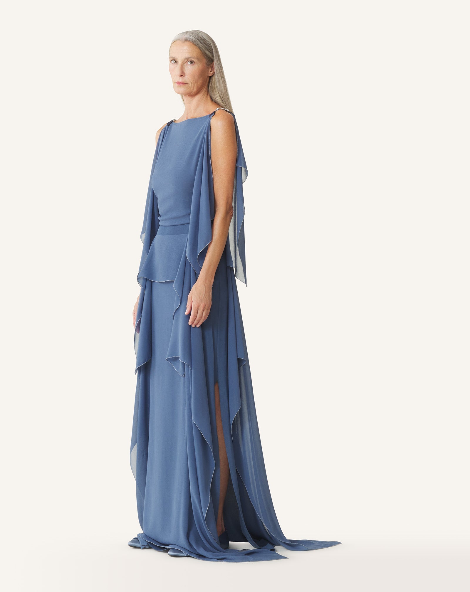 Robe Maxi En Georgette De Soie Blue | Lanvin Women