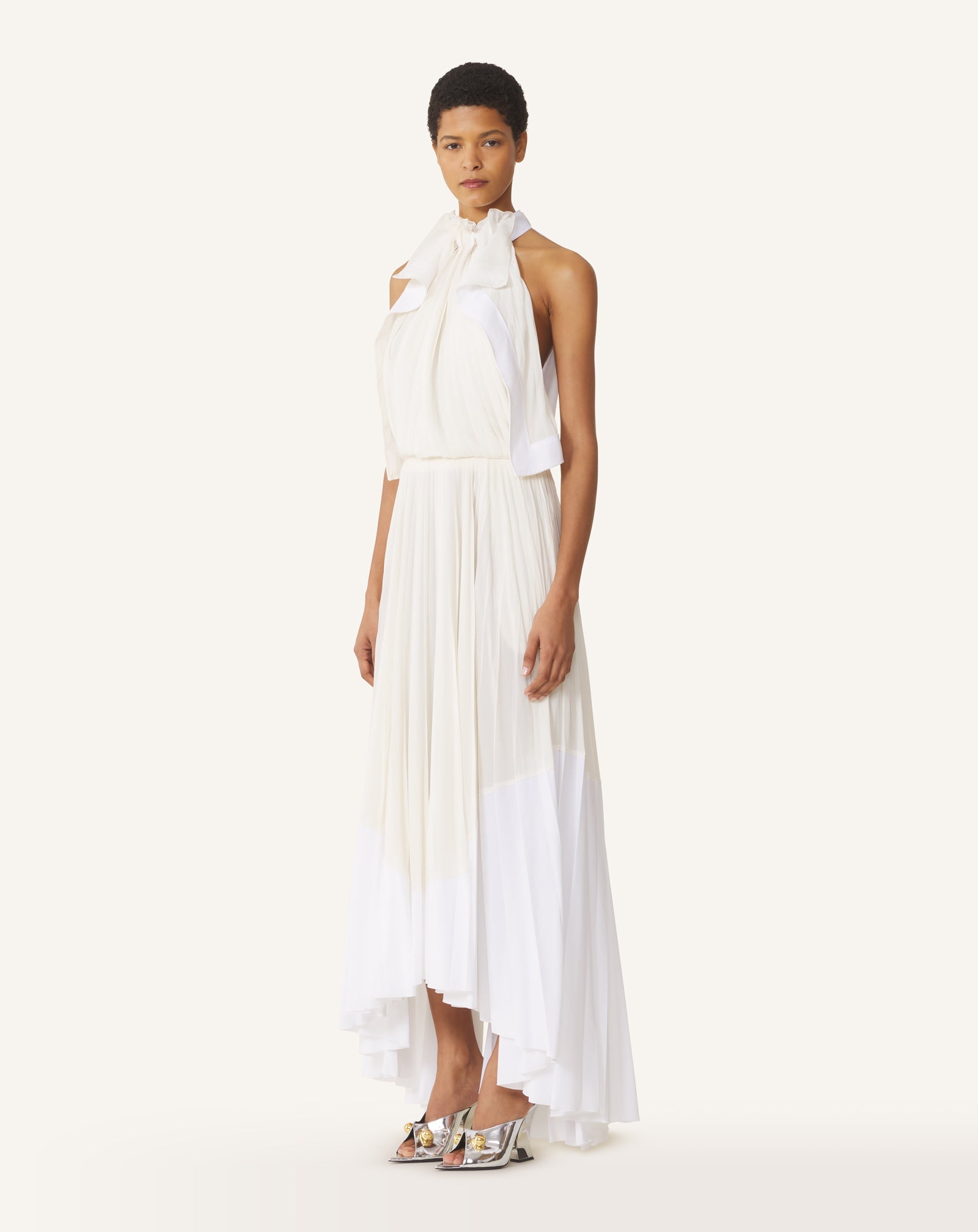 Robe Plissée En Charmeuse Et Coton White | Lanvin Women