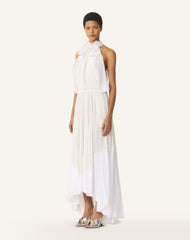 Robe Plissée En Charmeuse Et Coton White | Lanvin Women